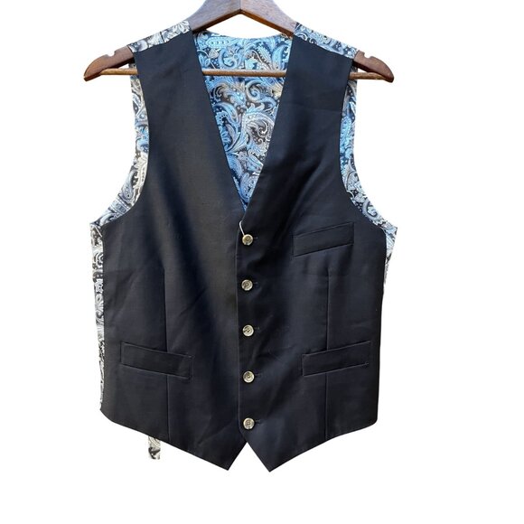 INDOCHINO NWT Men's Wool Vest Waistcoat Blue Front Paisley Back Bespoke - Picture 2 of 4
